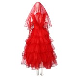 Beetlejuice Beetle Juice Lydia Red Wedding Dress Suit Cosplay Costume Halloween Carnival Outfit