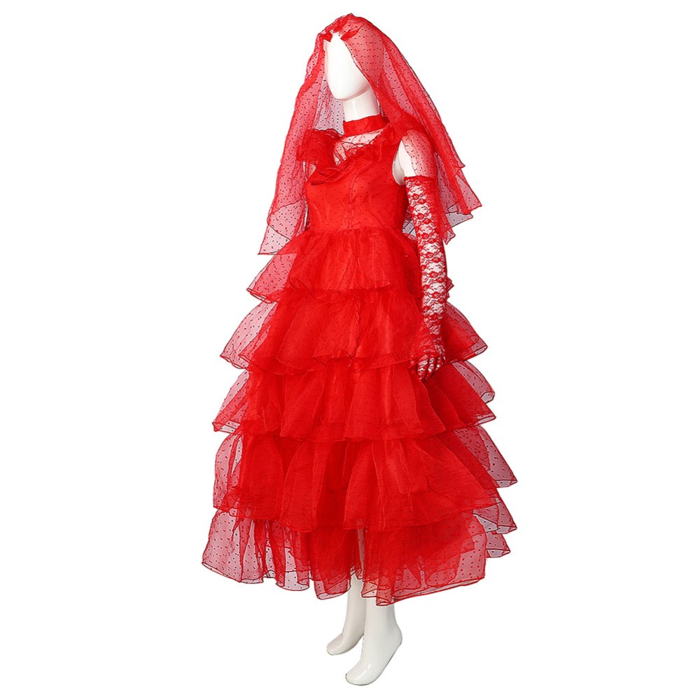Beetlejuice Beetle Juice Lydia Red Wedding Dress Suit Cosplay Costume Halloween Carnival Outfit