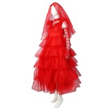 Beetlejuice Beetle Juice Lydia Red Wedding Dress Suit Cosplay Costume Halloween Carnival Outfit
