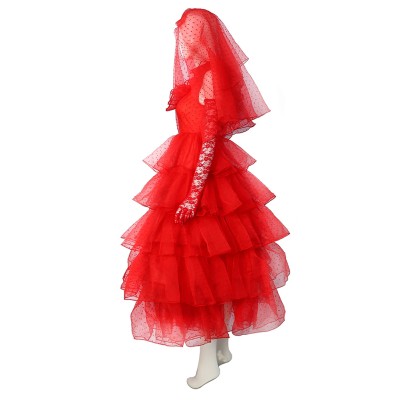 Beetlejuice Beetle Juice Lydia Red Wedding Dress Suit Cosplay Costume Halloween Carnival Outfit