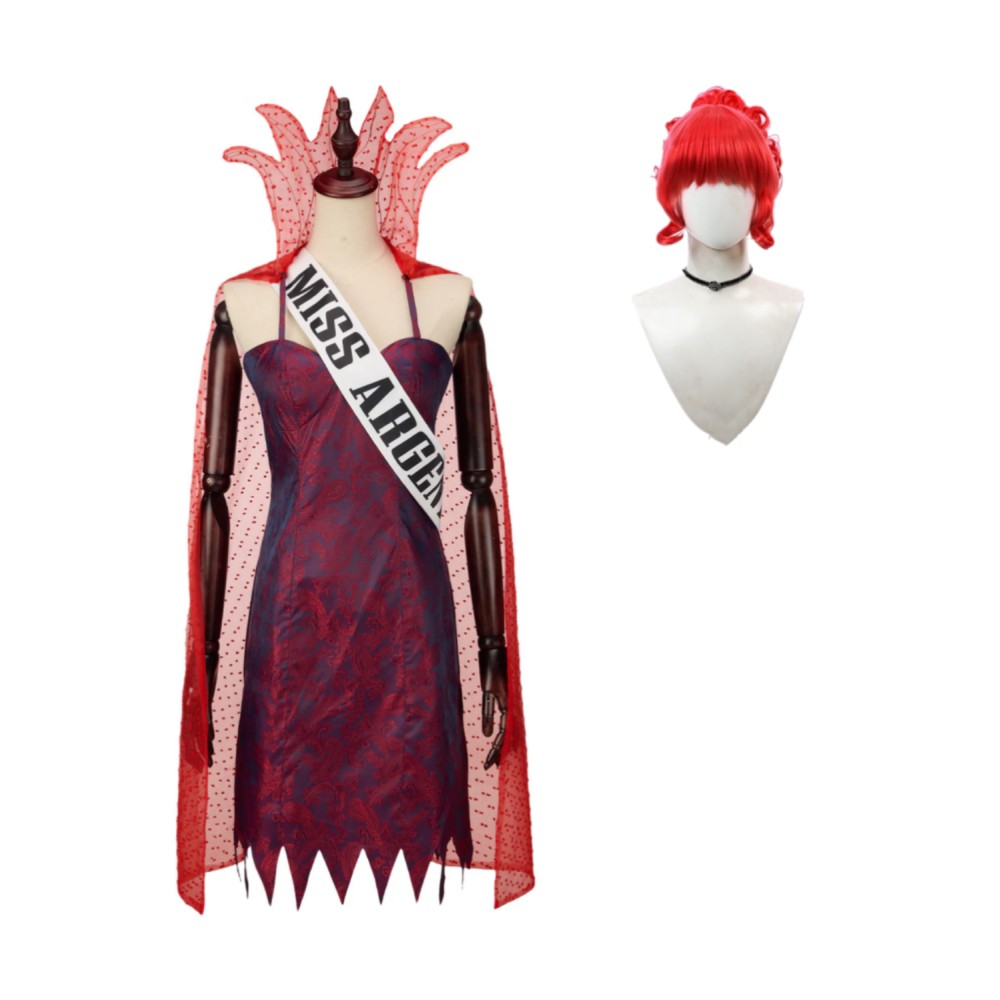 Beetlejuice 2024 Miss Argentina Dead Receptionist Dress Set Suit Cosplay Costume Halloween Carnival Outfit