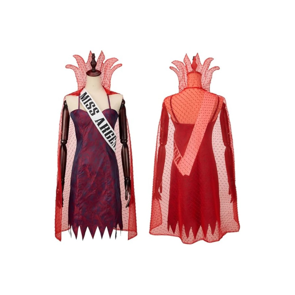 Beetlejuice 2024 Miss Argentina Dead Receptionist Dress Set Suit Cosplay Costume Halloween Carnival Outfit