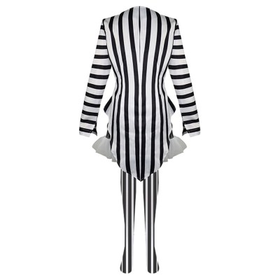 Beetlejuice 2024 Lydia Deetz Women Black White Striped Uniform Dress Set Suit Cosplay Costume Halloween Carnival Outfit