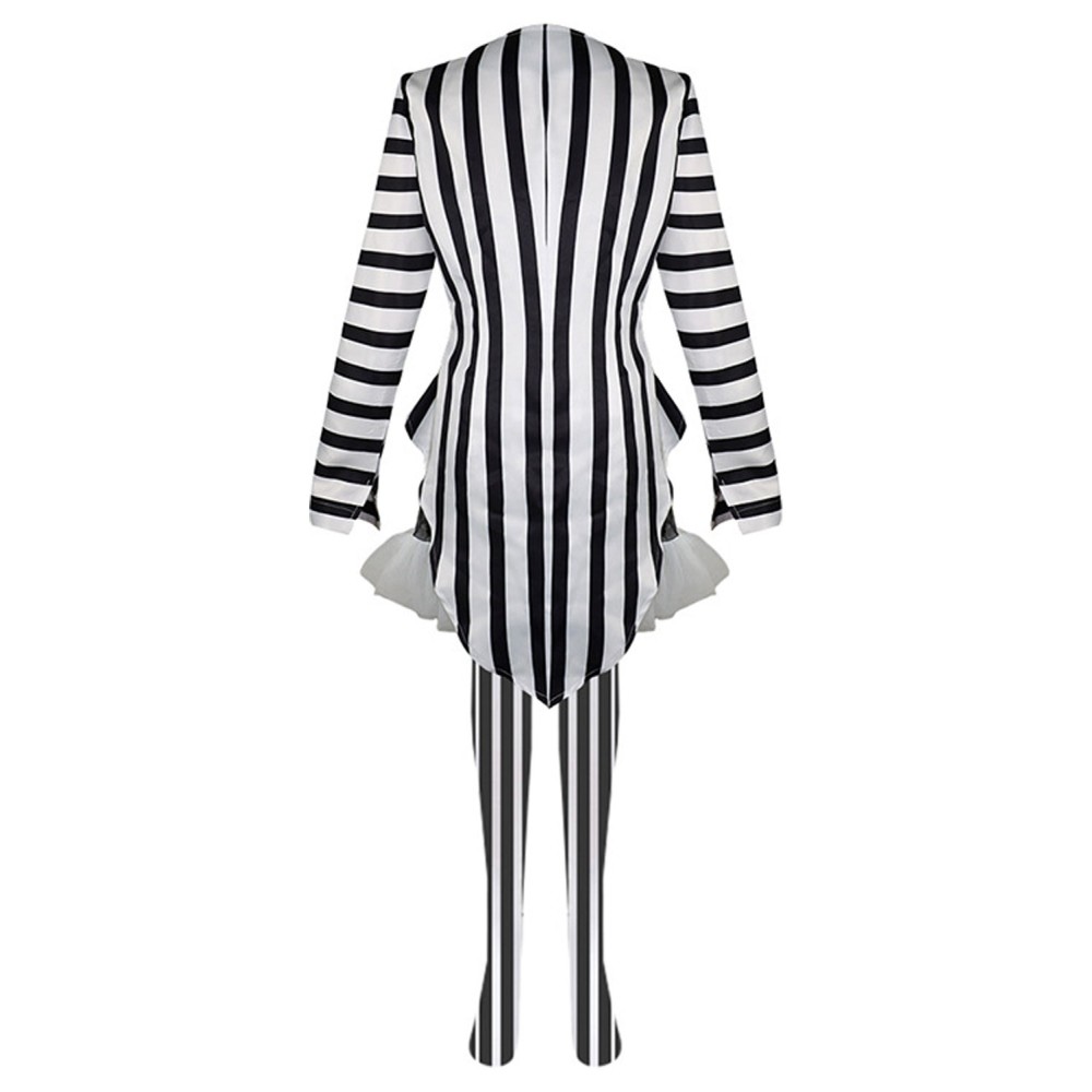 Beetlejuice 2024 Lydia Deetz Women Black White Striped Uniform Dress Set Suit Cosplay Costume Halloween Carnival Outfit