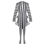 Beetlejuice 2024 Lydia Deetz Women Black White Striped Uniform Dress Set Suit Cosplay Costume Halloween Carnival Outfit