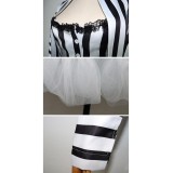 Beetlejuice 2024 Lydia Deetz Women Black White Striped Uniform Dress Set Suit Cosplay Costume Halloween Carnival Outfit