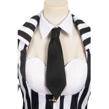Beetlejuice 2024 Lydia Deetz HORROR Series Striped Dress Suit Cosplay Costume Halloween Carnival Outfit