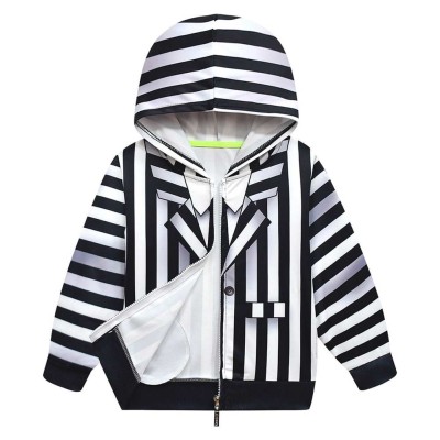 Beetlejuice (2024) Kids Children Black Stripe Hoodie Cosplay Costume Halloween Carnival Outfit