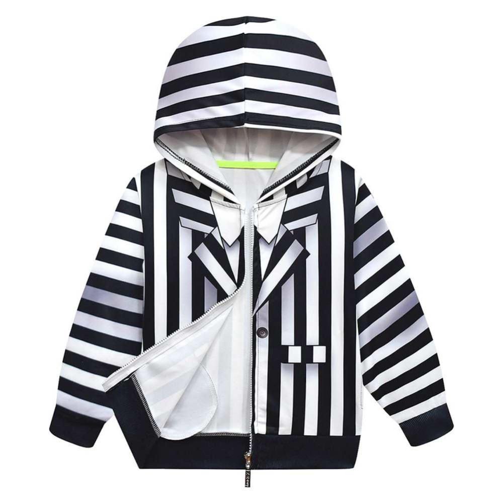 Beetlejuice (2024) Kids Children Black Stripe Hoodie Cosplay Costume Halloween Carnival Outfit
