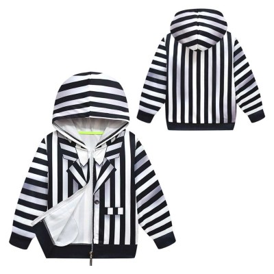 Beetlejuice (2024) Kids Children Black Stripe Hoodie Cosplay Costume Halloween Carnival Outfit