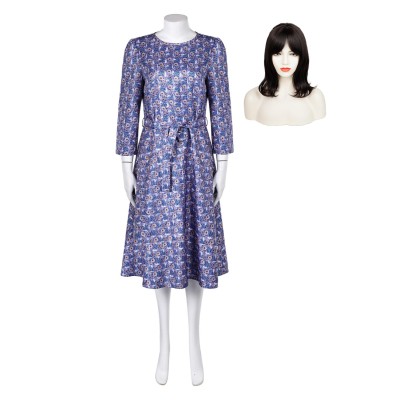 Beetlejuice 2024 Astrid Deetz Floral Printed Blue Dress Suit Cosplay Costume Halloween Carnival Outfit