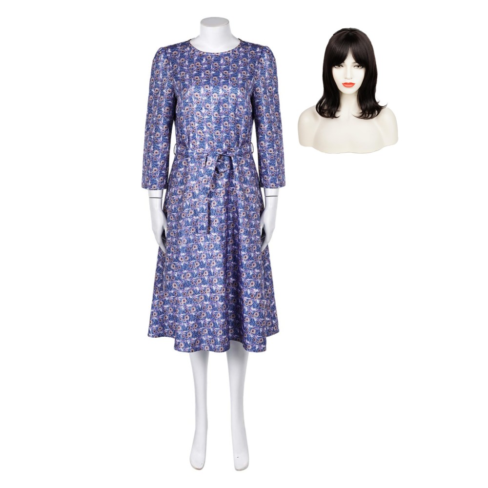 Beetlejuice 2024 Astrid Deetz Floral Printed Blue Dress Suit Cosplay Costume Halloween Carnival Outfit
