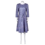 Beetlejuice 2024 Astrid Deetz Floral Printed Blue Dress Suit Cosplay Costume Halloween Carnival Outfit