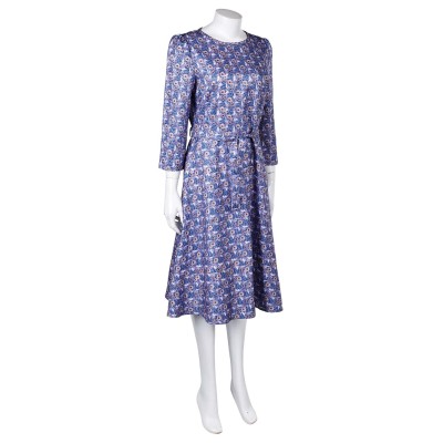 Beetlejuice 2024 Astrid Deetz Floral Printed Blue Dress Suit Cosplay Costume Halloween Carnival Outfit