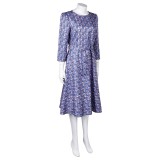 Beetlejuice 2024 Astrid Deetz Floral Printed Blue Dress Suit Cosplay Costume Halloween Carnival Outfit