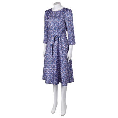 Beetlejuice 2024 Astrid Deetz Floral Printed Blue Dress Suit Cosplay Costume Halloween Carnival Outfit