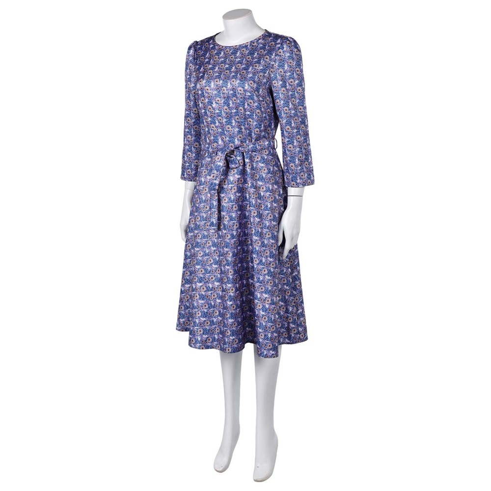 Beetlejuice 2024 Astrid Deetz Floral Printed Blue Dress Suit Cosplay Costume Halloween Carnival Outfit