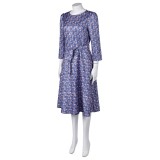 Beetlejuice 2024 Astrid Deetz Floral Printed Blue Dress Suit Cosplay Costume Halloween Carnival Outfit