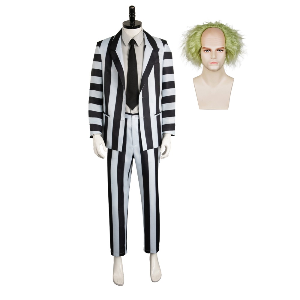 Beetlejuice 2024 ArchMage Beetlejuice Striped Set Suit Cosplay Costume Halloween Carnival Outfit