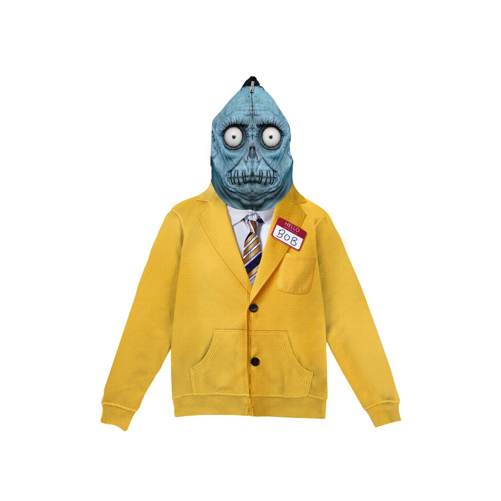 Beetlejuice 2 Bob-Shrinker Shrunken Head Yellow Zip Up Hoodie Cosplay Costume Halloween Carnival Outfit