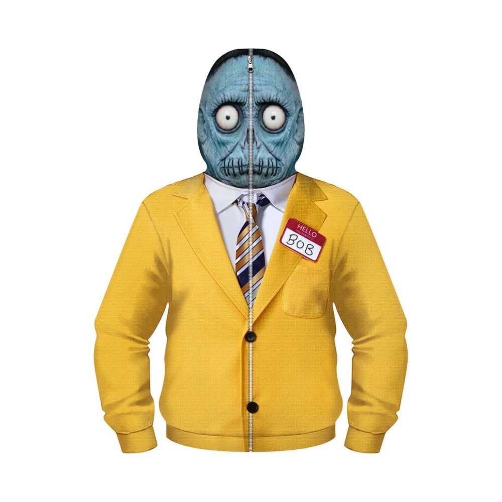 Beetlejuice 2 Bob-Shrinker Shrunken Head Yellow Zip Up Hoodie Cosplay Costume Halloween Carnival Outfit