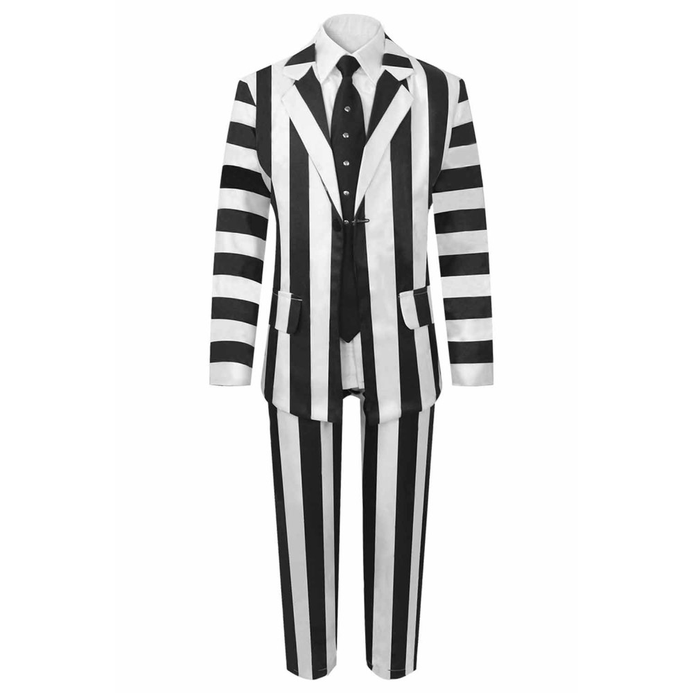 Beetle Juice Kids Children Black White Stripe Suit Suit Cosplay Costume Halloween Carnival Outfit