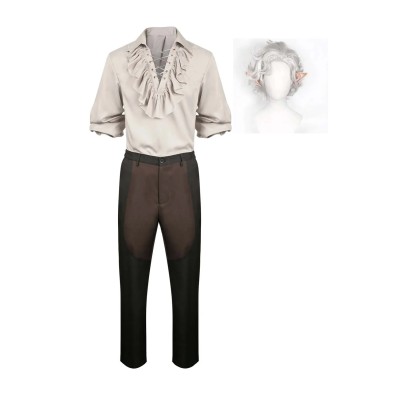 Baldur's Gate 3 Astarion Medieval Shirt Wig Shirt Set Suit Cosplay Costume Halloween Carnival Outfit