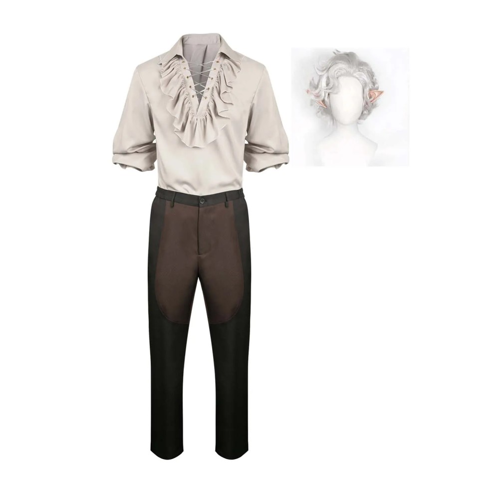 Baldur's Gate 3 Astarion Medieval Shirt Wig Shirt Set Suit Cosplay Costume Halloween Carnival Outfit