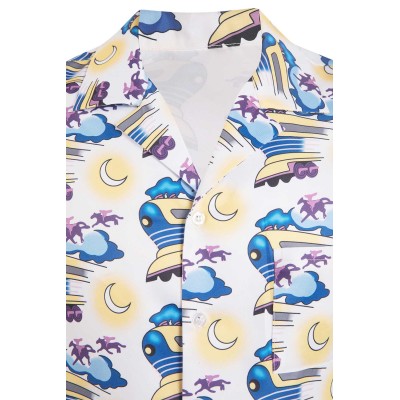 Back To The Future Doc Brown Printed Shirt Suit Cosplay Costume Halloween Carnival