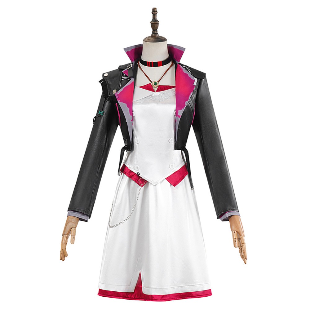 Arcane Season 2 Powder Black Leather Jacket Dress Cosplay Costume Halloween Carnival Outfit