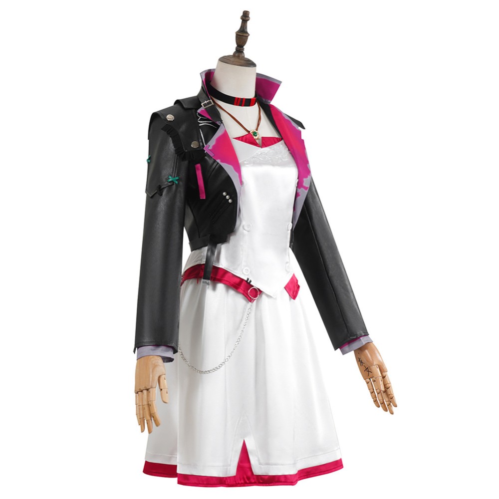 Arcane Season 2 Powder Black Leather Jacket Dress Cosplay Costume Halloween Carnival Outfit