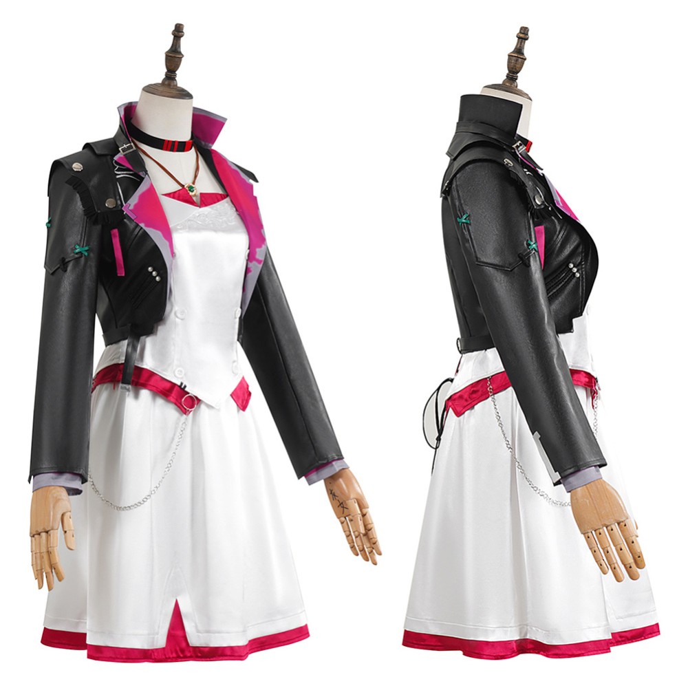 Arcane Season 2 Powder Black Leather Jacket Dress Cosplay Costume Halloween Carnival Outfit