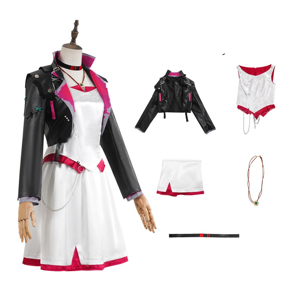Arcane Season 2 Powder Black Leather Jacket Dress Cosplay Costume Halloween Carnival Outfit