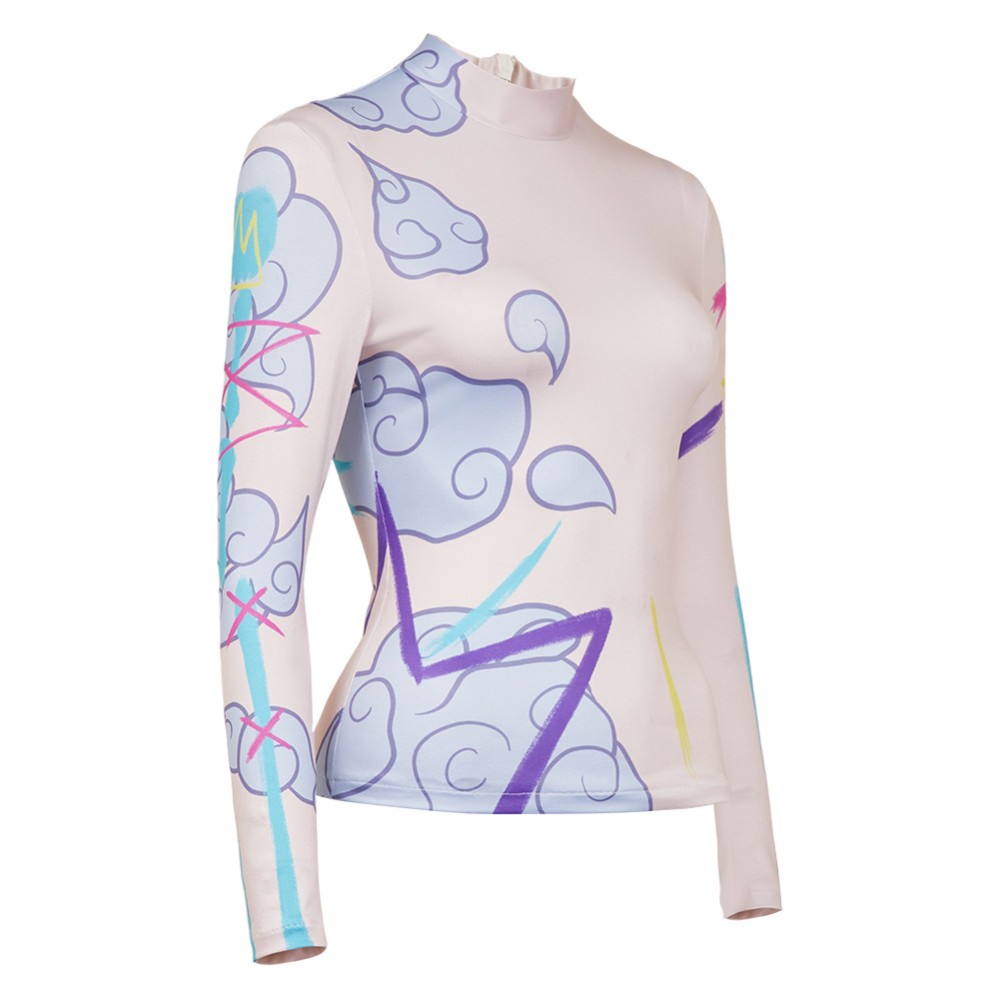 Arcane Jinx Printed Graffti Top Shirt Cosplay Costume Halloween Carnival Outfit
