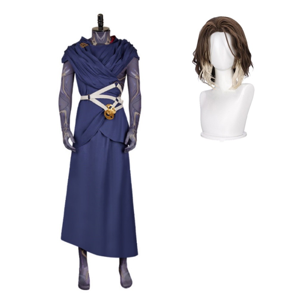 Arcane: League of Legends Viktor Printed Jumpsuit Blue Robe Cosplay Costume Halloween Carnival Outfit