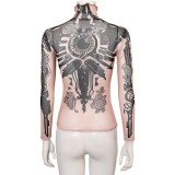 Arcane: League of Legends Vi Top Tattoo Printed Skin Tone Cosplay Costume Halloween Carnival Outfit
