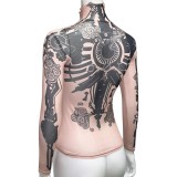 Arcane: League of Legends Vi Top Tattoo Printed Skin Tone Cosplay Costume Halloween Carnival Outfit