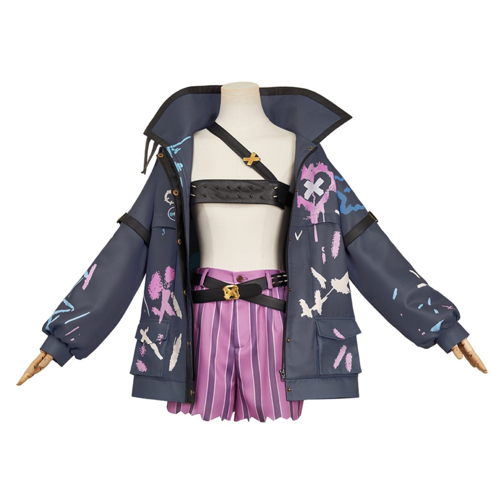 Arcane: League of Legends Jinx Black Coat Cosplay Costume Halloween Carnival Outfit