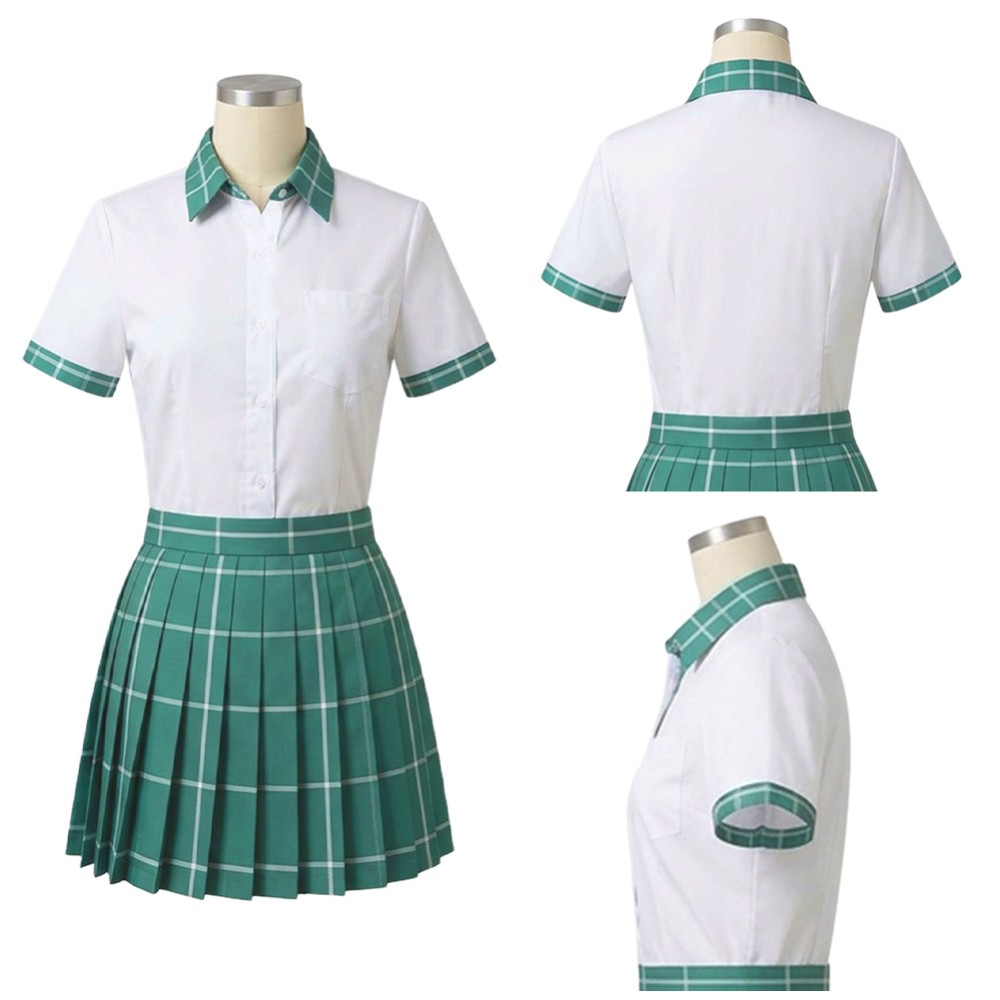 Alien Stage Sua White and Green Pleated Skirt Cosplay Costume Halloween Carnival Outfit