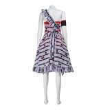 Alice Black And White Striped Dress Cosplay Costume Halloween Carnival Outfit