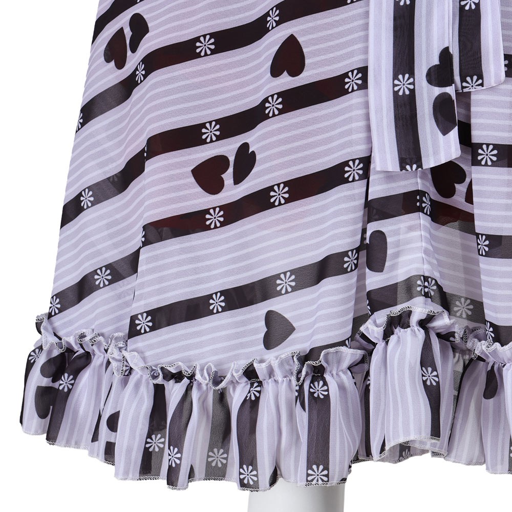 Alice Black And White Striped Dress Cosplay Costume Halloween Carnival Outfit