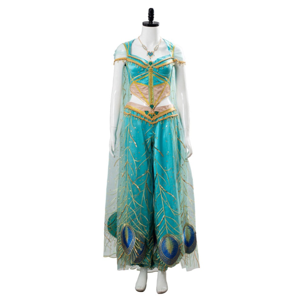 Aladdin Naomi Scott Princess Jasmine Peacock Festival Party Cosplay Costume Halloween Carnival Outfit