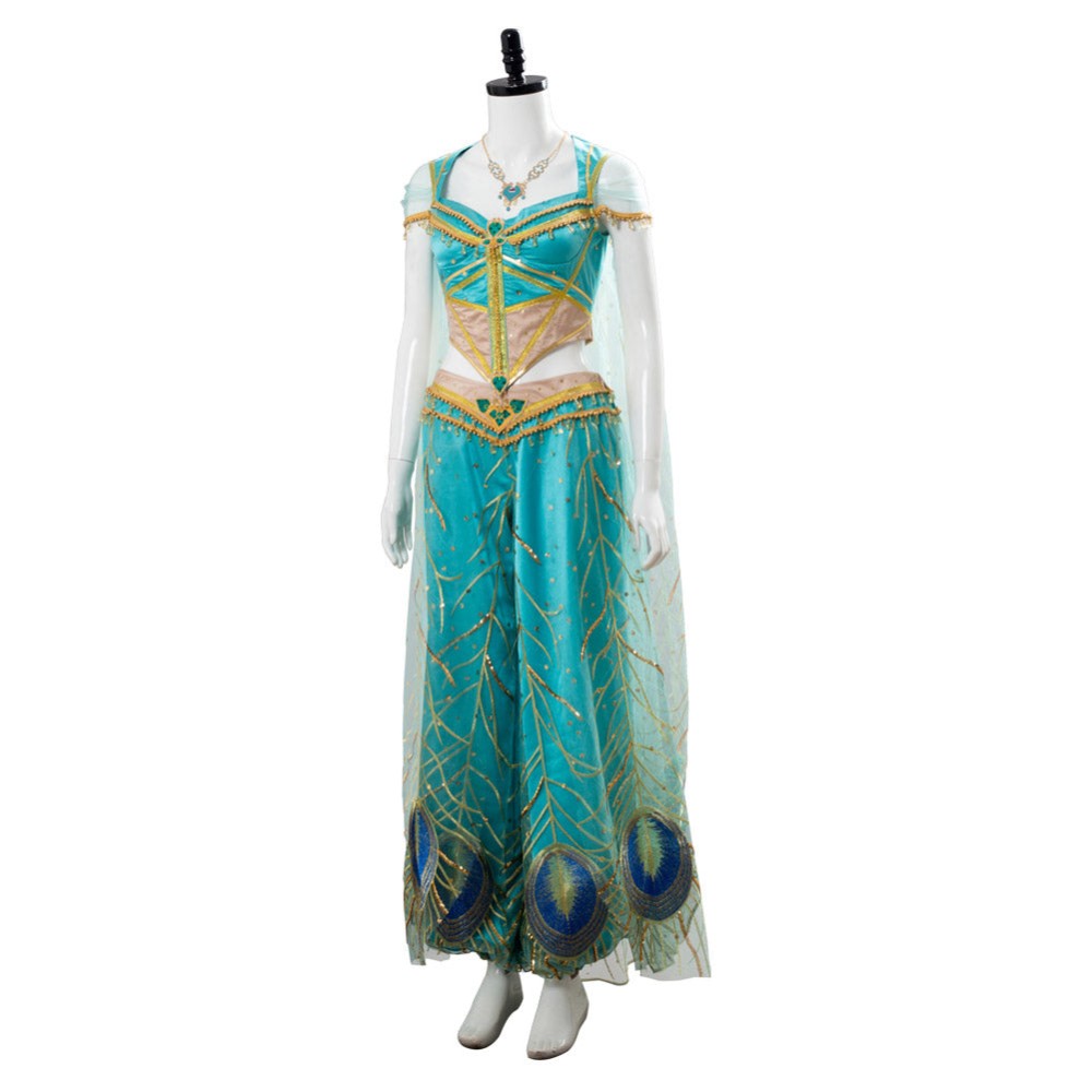 Aladdin Naomi Scott Princess Jasmine Peacock Festival Party Cosplay Costume Halloween Carnival Outfit