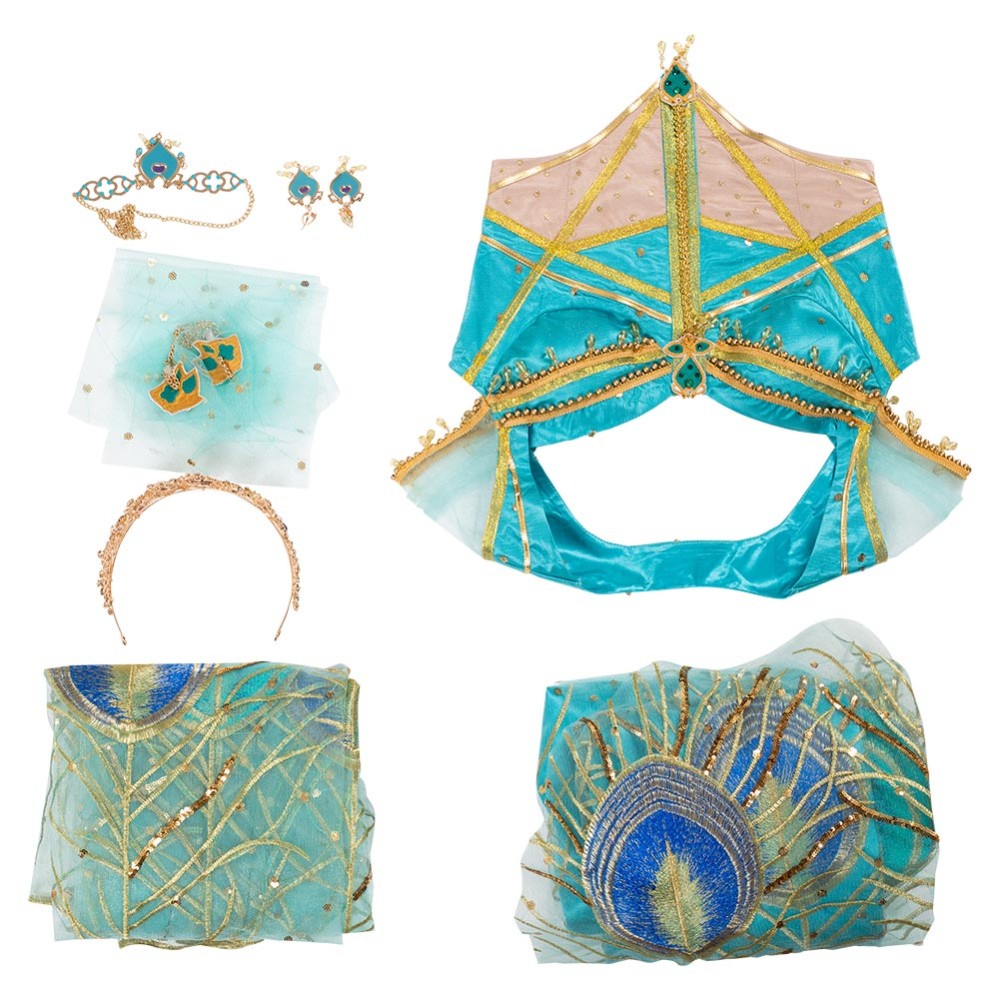 Aladdin Naomi Scott Princess Jasmine Peacock Festival Party Cosplay Costume Halloween Carnival Outfit