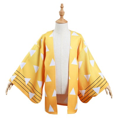 Agatsuma Zenitsu Kimono Coat for Kids Children Cosplay Costume Halloween Carnival