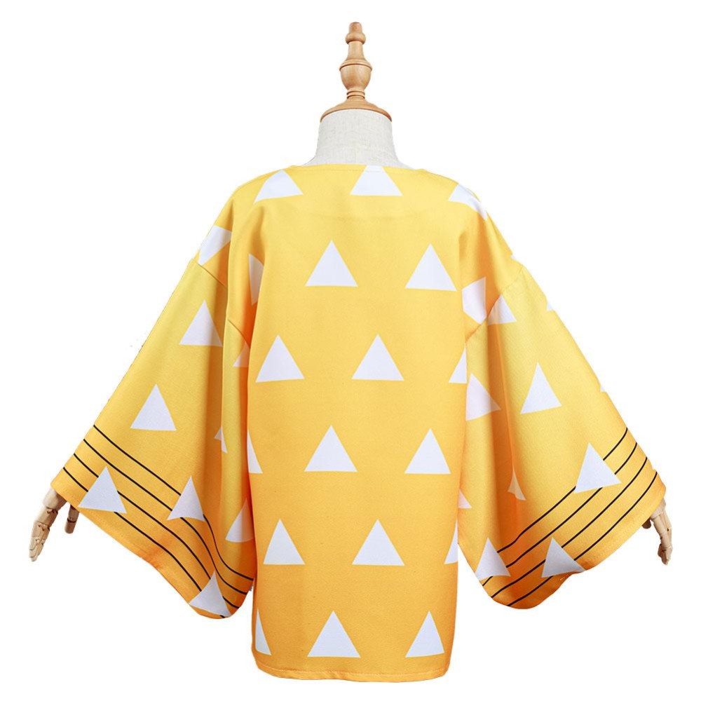 Agatsuma Zenitsu Kimono Coat for Kids Children Cosplay Costume Halloween Carnival