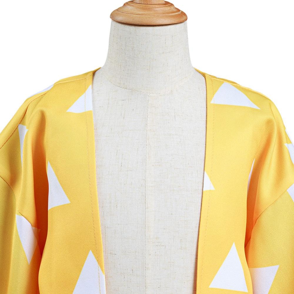 Agatsuma Zenitsu Kimono Coat for Kids Children Cosplay Costume Halloween Carnival