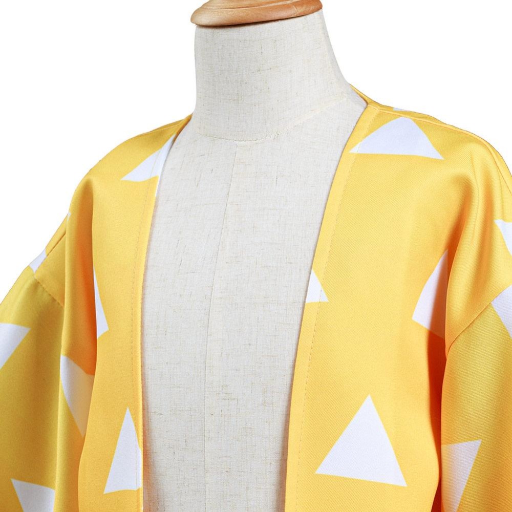 Agatsuma Zenitsu Kimono Coat for Kids Children Cosplay Costume Halloween Carnival