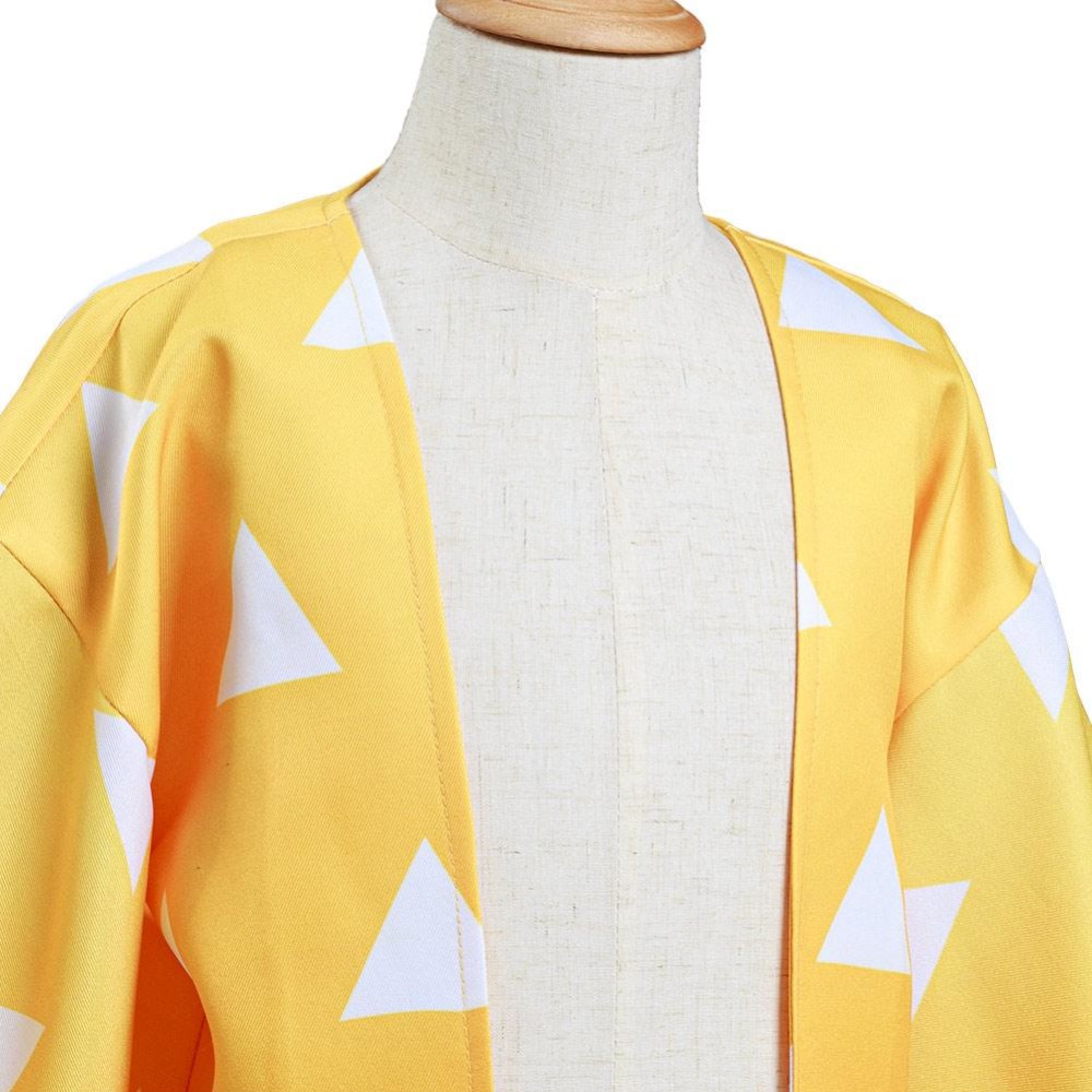 Agatsuma Zenitsu Kimono Coat for Kids Children Cosplay Costume Halloween Carnival