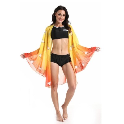 Agatsuma Zenitsu Bikini Beach Swimsuit Set Cosplay Costume Halloween Carnival